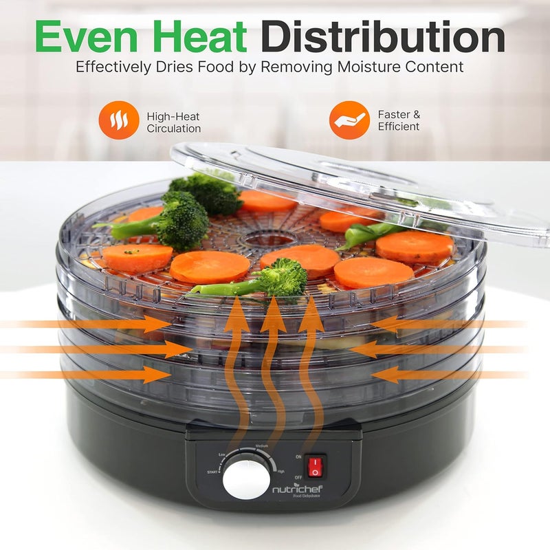 NutriChef Electric Countertop Food Dehydrator - Professional Multi-Tier Food Preserver - Dehydrates Fish, Meats, Mushrooms, Fruits & Vegetables - 5 Easy to Clean Stackable Trays., One Size, Black - Image 5